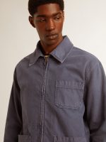 Men's blue jacket in denim cotton with distressed treatment - Image 5