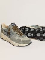 Men's Running Sole in light blue nylon with black star and green leather heel tab - Image 4