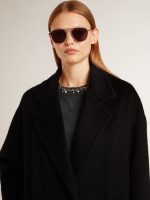 Women's single-breasted black cocoon coat - Image 4