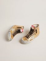 Francy Penstar in gold paiettes with suede star and bright blue heel tab - Image 2