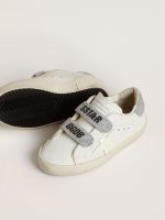 Young Old School in white leather with silver Swarovski crystal heel tab and straps - Image 3