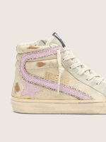 Slide in beige with pink metallic leather star and flash - Image 4