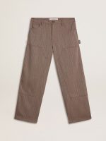Men's wool blend pants in light brown micro chevron