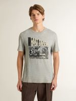 Men's vintage-effect gray T-shirt with print on the front - Image 2