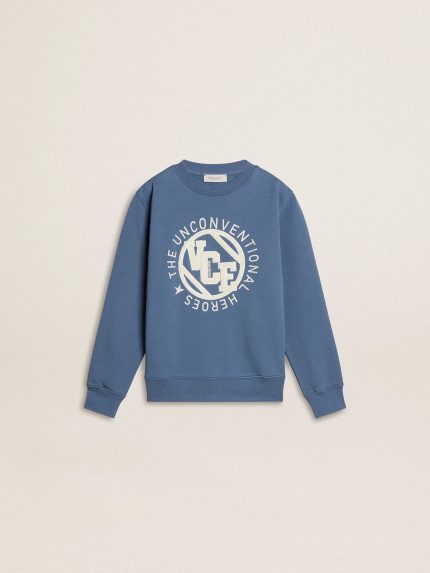 Kids' blue sweatshirt with white embossed patches