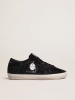 Women's Super-Star in black pony skin with black Swarovski crystals and black suede star