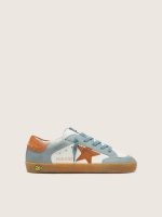 Young Super-Star in white and ice-blue leather with orange suede star