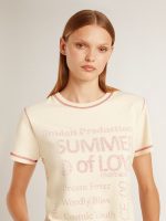 Women's cream T-shirt with faded red accents - Image 5