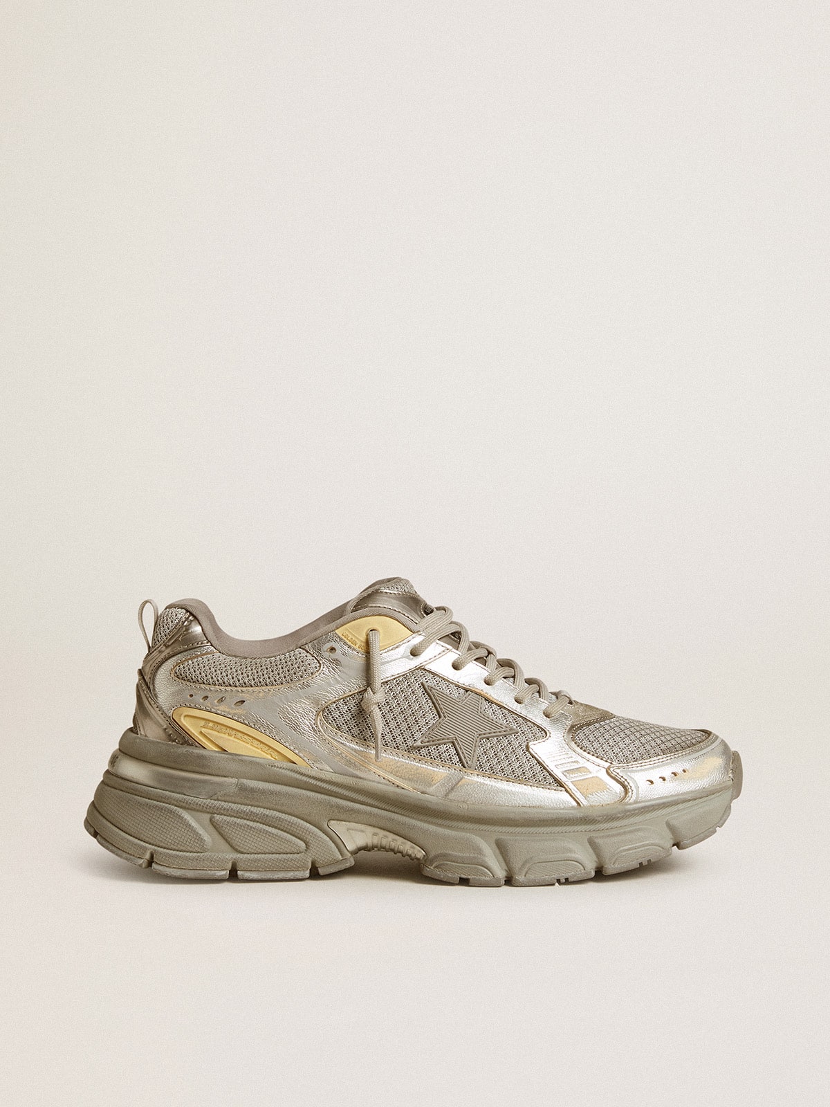 db48c2a0050d809ecad53ec08a1144e90378c0bf203cb4d11ace1e1cf4e6885b Women's Lightstar in metallic leather and silver mesh with gray star - Image 1