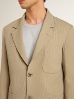 Men's beige pinstripe single-breasted jacket with an oversized fit - Image 5