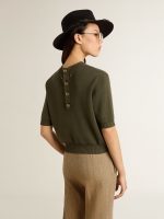Women's short-sleeved sweater in military-green cotton - Image 4