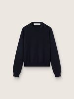 Women's round-neck sweater in dark blue cotton