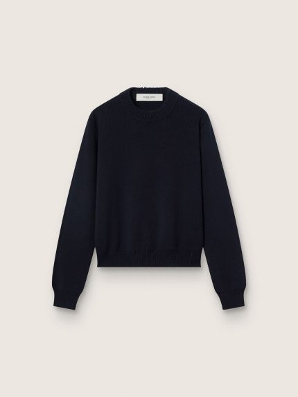 Women's round-neck sweater in dark blue cotton