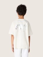 Kids' white cotton T-shirt with silver print - Image 6