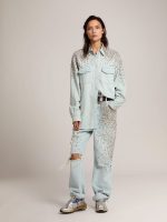 Women's bleached boyfriend shirt with cabochon crystals - Image 3
