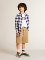 Boys' blue and white checked shirt with print on the back - Image 3