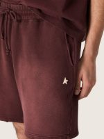 Unisex jogging shorts in burgundy cotton fleece - Image 4