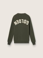 Men's military green crew neck sweater with 'Golden' lettering on the back - Image 2