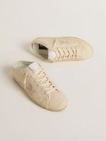 Women's Super-Star Sabot in beige canvas with embroidered beads and beige suede star - Image 2