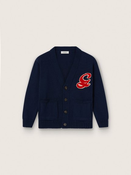 Kids' cardigan in blue cotton with embroidered logo