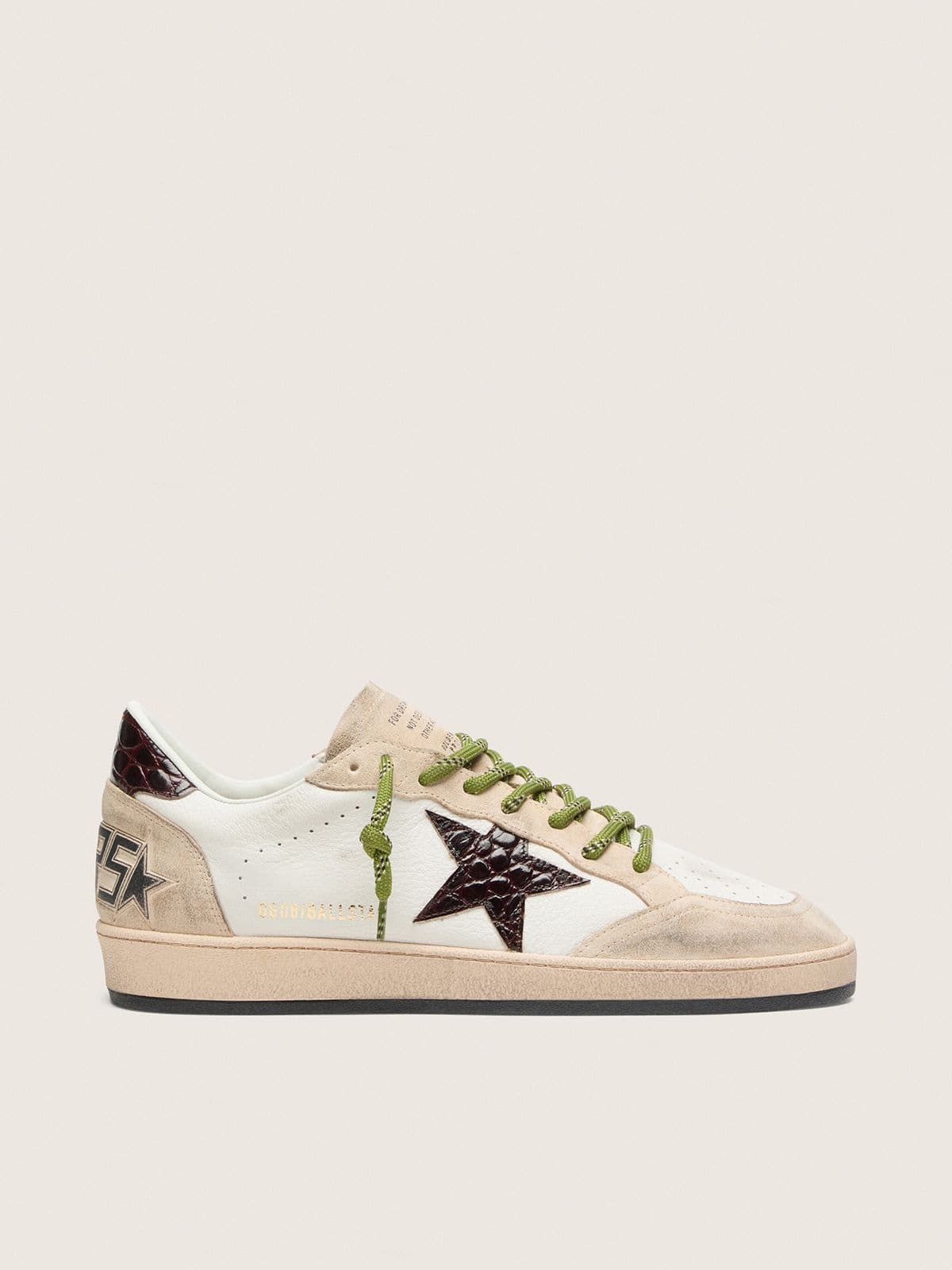 df814e1fb76de5264d1a1a7b88a89eeaa507e827178f27062019013cc9fea042 Men's Ball Star in white leather with burgundy croc-effect star - Image 1
