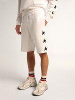 Men's vintage white bermuda shorts with contrasting black stars - Image 2