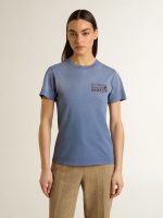 Women's faded light blue T-shirt with print on the chest - Image 2