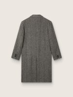 Men's single-breasted wool coat with beige and gray herringbone weave - Image 2