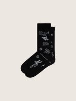 Black ribbed socks with white scribble print