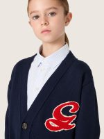 Kids' cardigan in blue cotton with embroidered logo - Image 4