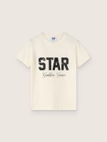 Boys' white cotton T-shirt with black print