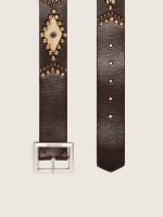 Men's Sierra belt in mahogany washed leather with decorative studs - Image 2