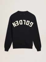 Men's round-neck sweater in dark blue cotton with logo - Image 2
