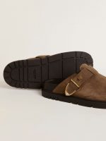 Women's Lucy Sabot in dove-gray suede with gold metal buckle - Image 3