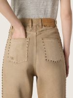 Women's beige cotton jeans with studs - Image 4