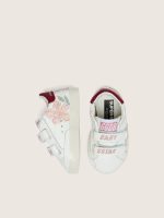 Baby Old School in white leather with pearl suede star and flower print - Image 3