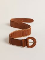 Women's belt in woven brown leather - Image 4