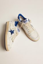 Women's Ball Star in white nappa with bright blue metallic leather star and heel tab - Image 2