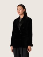Women's double-breasted jacket in black velvet with black satin lapels - Image 5