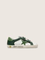 Young Old School in white leather with green suede star and green leather inserts