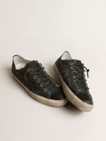 Men's V-Star in black and green striped canvas with black leather star and toe - Image 2