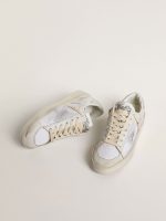Stardan LTD in white leather with star and heel tab in ice-gray suede - Image 2