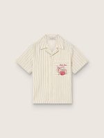 Boys' striped ecru, beige and gray shirt with Frutteria Golden embroidery