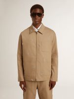 Men's beige jacket with floral embroidery and full zip - Image 2