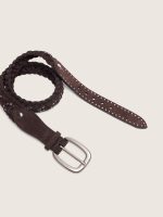 Houston belt in woven mahogany suede with silver micro-studs - Image 4