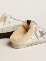 Women's Super-Star Sabot in white leather and shearling lining - Image 3