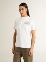 Women's white T-shirt with black print on the chest - Image 2