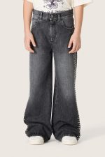 Girls' bootcut jeans in gray cotton with studs - Image 5