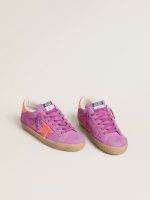 Women's Super-Star in fuchsia suede with fluorescent orange laminated leather star and heel tab - Image 2