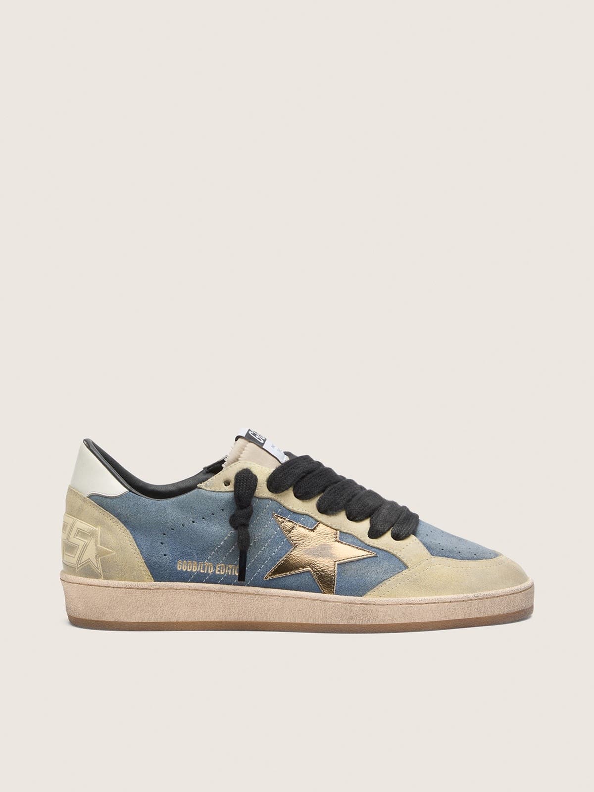 e4a1a87d1446eb62640e46f495b16829a68f56eeb77fa83ecfc0ca2bb95d8dbb Men's Ball Star LTD in denim blue suede with metallic gold leather star - Image 1